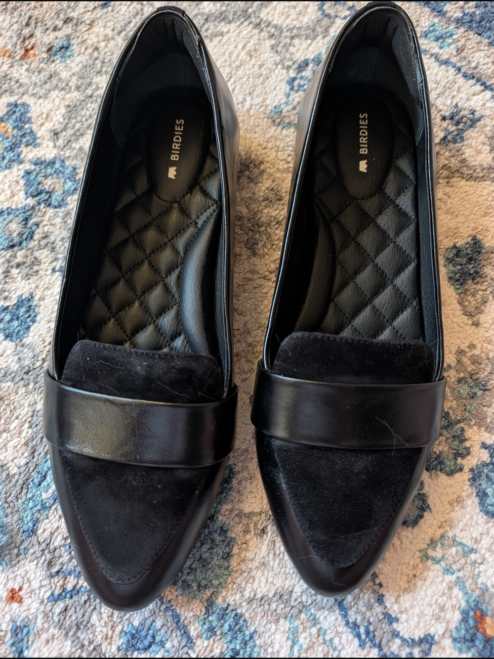 Birdies Women's Black Pointed-Toe Loafers Work Business Office Quilted